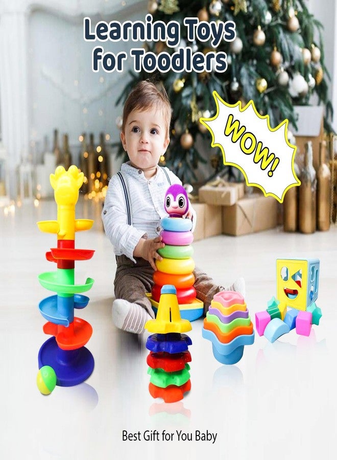 غلان مجموعة ألعاب GLAN المكونة من لعبة تكديس النجوم، ولعبة تكديس الحلقات، ولعبة تكديس وتدوير البرج الدوار، ولعبة فرز الأشكال المكعبة للأطفال الصغار للعب في المنزل والمدرسة (5 ألعاب في 1) - Image 2